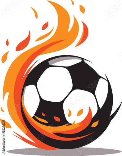 Soccer ball in flames vector illustration, Vector image of a football on fire, Illustration of a fiery soccer ball for sports design