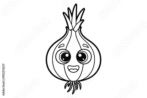 Cute Onion Coloring Page – Kawaii Vegetable Line Art Printable for Kids and Adults