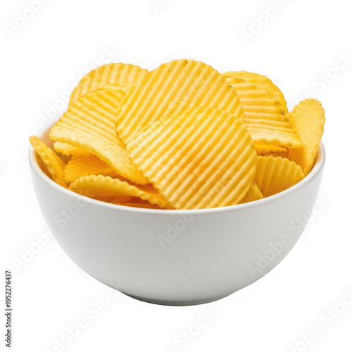 A bowl of ridged potato chips png isolated on transparent background