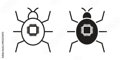 Computer bug icon with black color and editable vector