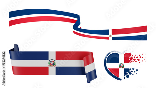Dominican Republic Flag Banners and Heart Shape Vector Set for National Celebrations, Events, and Patriotic Design Elements