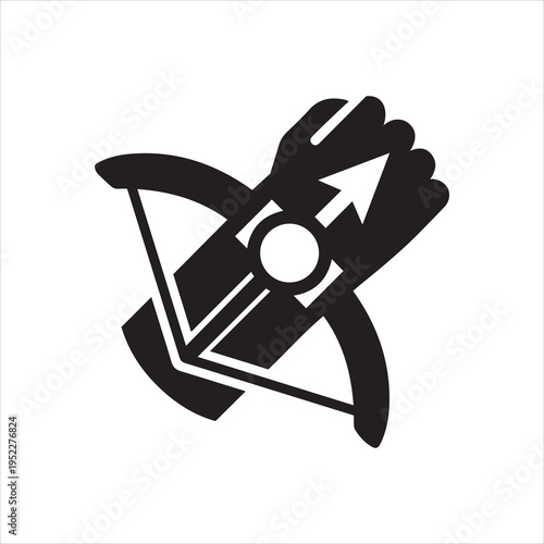 Wrist mounted crossbow icon. Fantasy weapon and mechanical wrist launcher. Monochrome black and white symbol