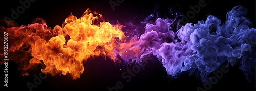Dynamic Flames: Orange and Purple Fire Contrast