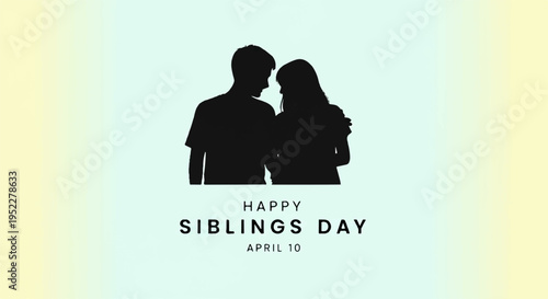 Silhouette of brother and sister on pastel background celebrating siblings day april 10