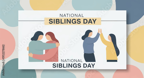 National siblings day card with happy siblings illustrations