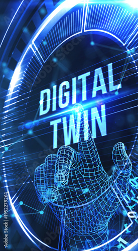 Digital twin industrial technology and manufacturing automation technology. 3d illustration