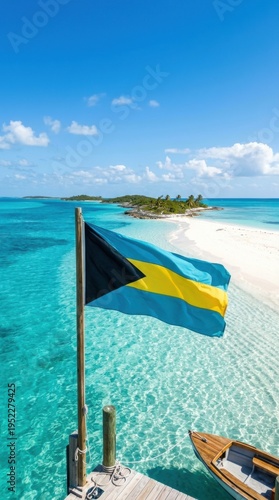 Bahamian Flag over the Turquoise Waters of Exuma