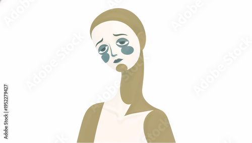 Surreal portrait of a sad person with elongated neck. Minimalist vector illustration of fatigue and depression concept