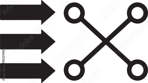 Input and output arrows with connected nodes showing data flow or network connection on transparent background concept