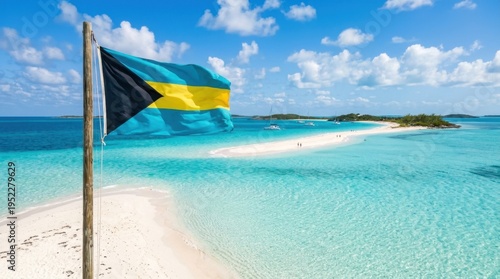 Bahamian Flag over the Turquoise Waters of Exuma