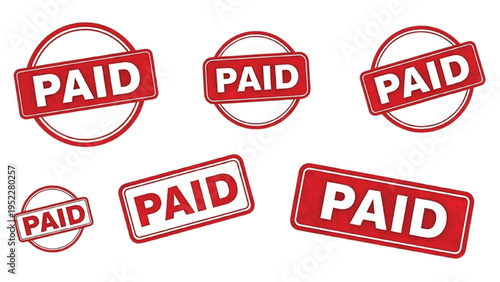 Red stamp style P A I D marks in various shapes and sizes