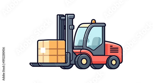 Cartoon Forklift Truck Moving Boxes in Warehouse or Logistics Operations