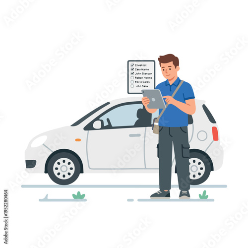 courier vector looking at unfinished delivery checklist