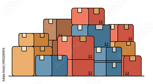 Efficient logistics and organized storage solution represented by a large stack of varied shipping boxes