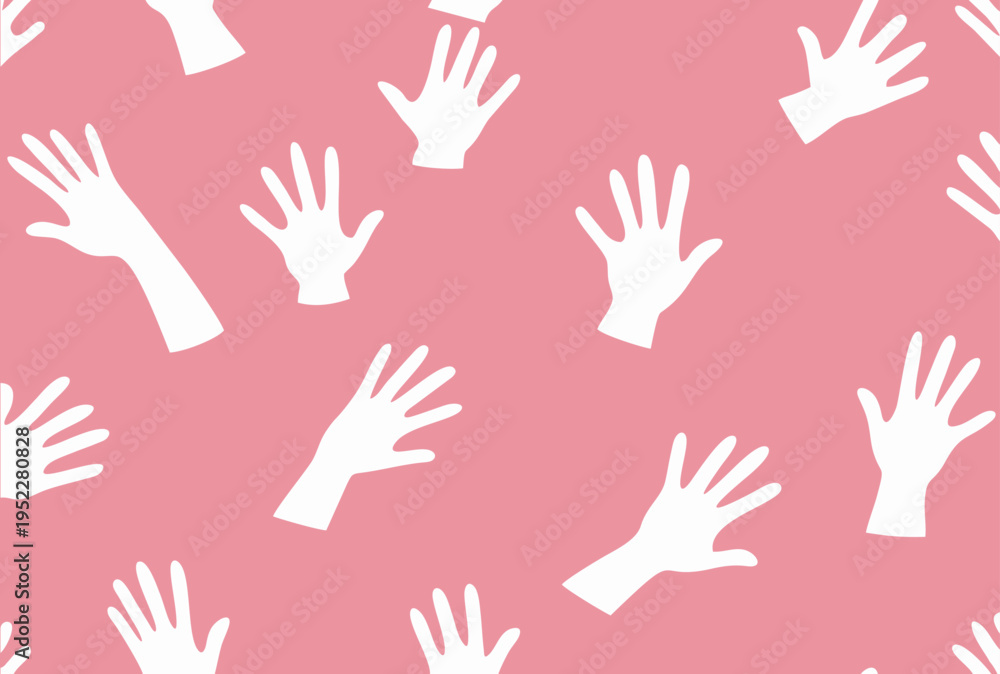 Fototapeta premium Professional modern seamless pattern with white hand silhouettes on pink.
