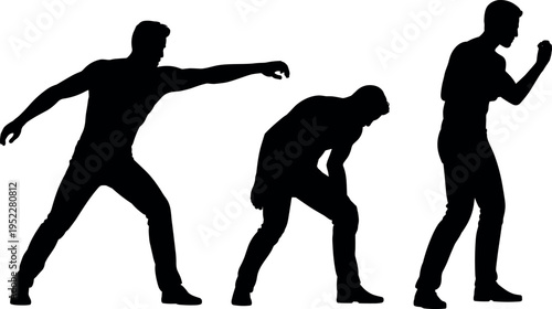 Silhouette sequence of man walking like zombie in different poses, representing horror character, creepy movement, Halloween concept, and undead transformation stages