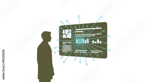 Doctor analyzing digital medical interface. Future medicine and AI diagnostics concept. Flat vector illustration