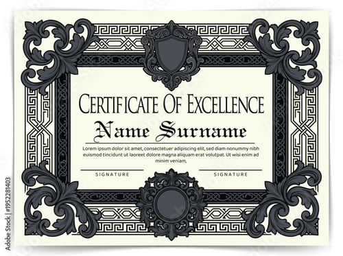 Vintage Certificate of Appreciation Template with Ornate Baroque Border and Gothic Typography