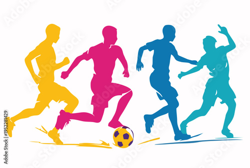 Professional modern colorful silhouettes of soccer players in action motion.