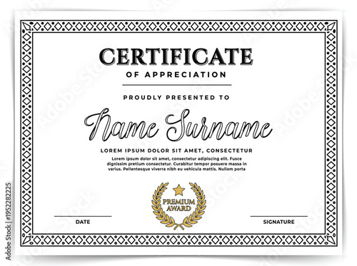 Vintage Certificate of Appreciation Template with Ornate Baroque Border and Gothic Typography