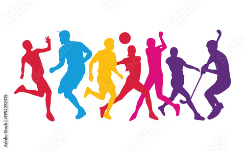 Professional modern colorful silhouettes of soccer players in action motion.