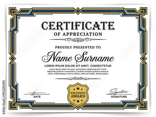 Vintage Certificate of Appreciation Template with Ornate Baroque Border and Gothic Typography