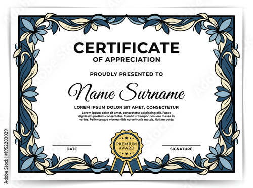 Vintage Certificate of Appreciation Template with Ornate Baroque Border and Gothic Typography