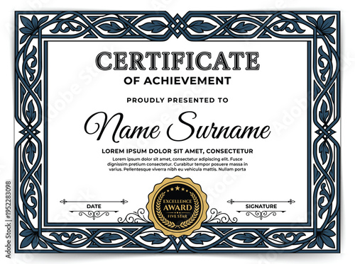 Vintage Certificate of Appreciation Template with Ornate Baroque Border and Gothic Typography