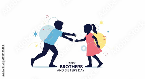 Silhouette of happy brother and sister holding hands colorful background world brothers and sisters day