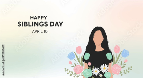 Woman holding flowers on siblings day with colorful bouquet and text