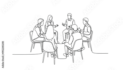 A group of people sitting in a circle having a discussion or meeting with one another in a collaborative and engaged environment