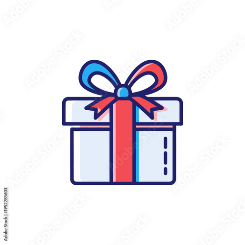 Gift box with ribbon bow, vector illustration, flat design, isolated on white background