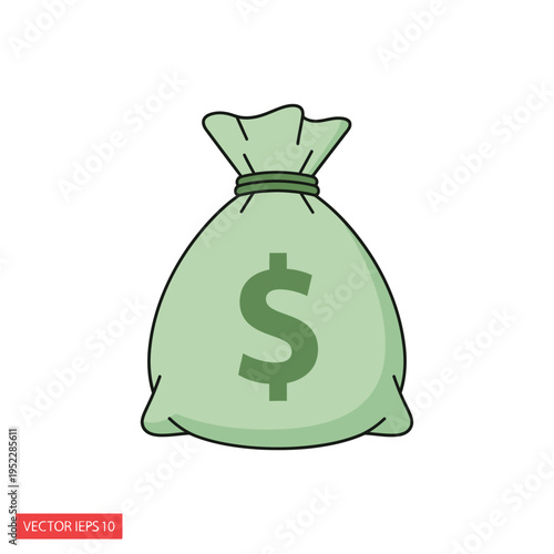 Green Money Bag with Dollar Sign Icon - Simple Illustration