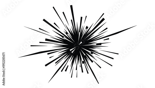 A black explosion graphic with sharp lines radiating from a central point on a white background creating a dynamic and energetic visual effect instantly