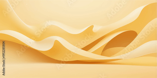 An artistic vector illustration of a warm abstract background featuring gold and orange gradient wave lines with a summer sand texture and light sun patterns for a curved wallpaper backdrop