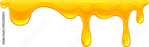 Sweet melt and drips of honey syrup, liquid yellow dessert or oil border, cartoon vector. Honey drips or golden oil drops and caramel melt for border frame of sweet candy or yellow liquid sauce