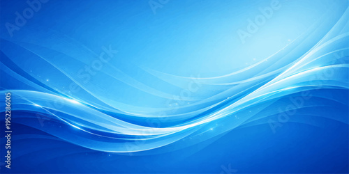An abstract blue wave background features a flowing vector design with soft curves and light motion lines creating a professional business backdrop texture