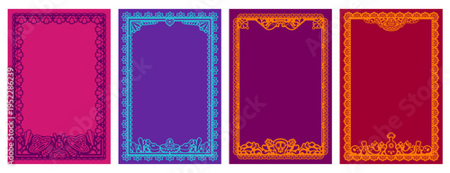 Obraz na plátně Mexican papel picado holiday border frames for Hispanic fiesta festival invitation, vector borders