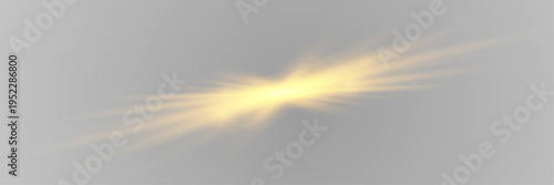 Golden horizontal lens flare with sparkling light beam on transparent background