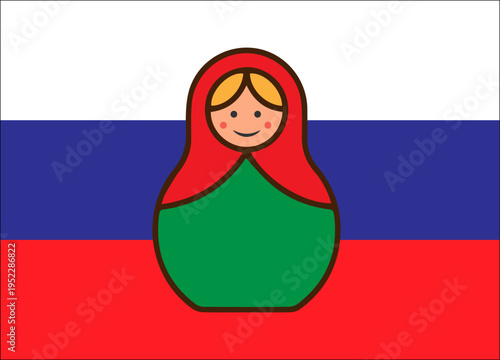 matryoshka on the background of the Russian flag, 