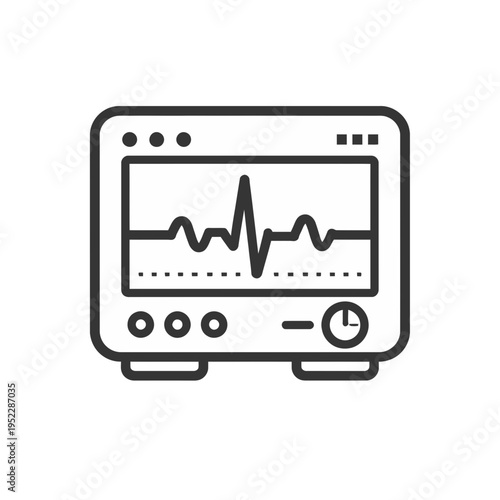 Electrocardiogram monitor displaying a healthy heart rhythm waveform, a medical device icon