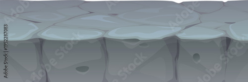 Game ground soil layers of stone and rocky terrain. Cartoon vector ground layer with rocky stone texture and cracked soil. Grey terrain with uneven blocks for game backgrounds and landscape assets