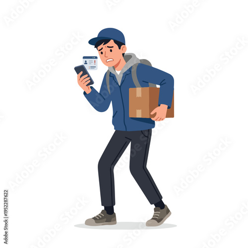 vector of a courier standing confused looking for a customer's address