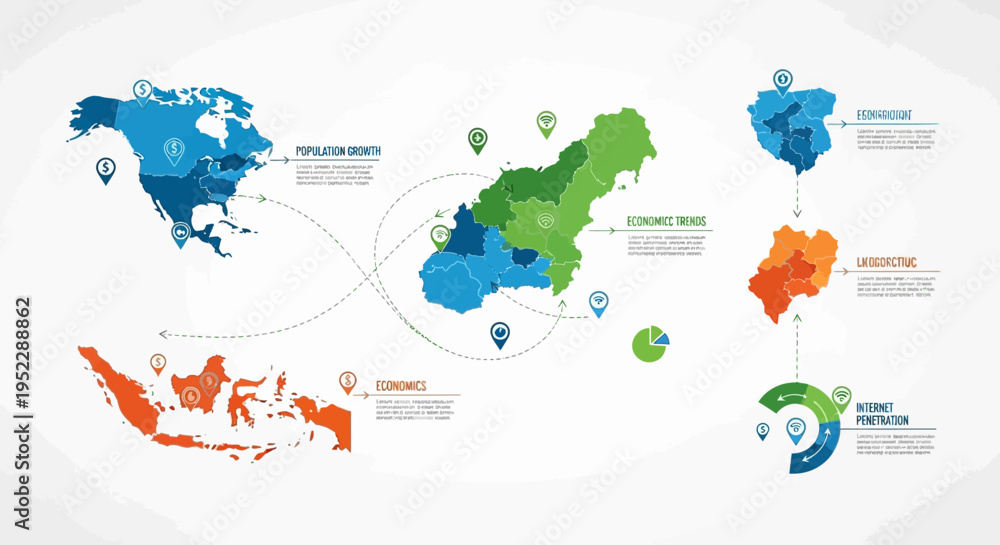 Naklejka premium An abstract world map illustration of the planet earth showing continents like america, europe, and asia as a blue global vector design for travel, business, and geography