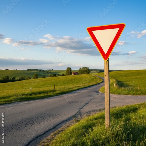 Yield traffic sign on a rural road