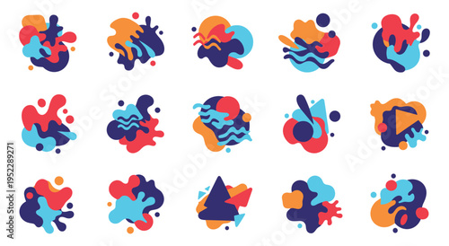 Set of abstract organic blob shapes with water wave elements