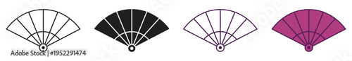 Traditional folding hand fan icon set, vector illustration.