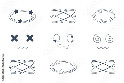 Dizziness and Confusion Cartoon Effects Set Illustration