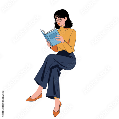 Woman reading a book, illustration, knowledge, education, relaxation, lifestyle