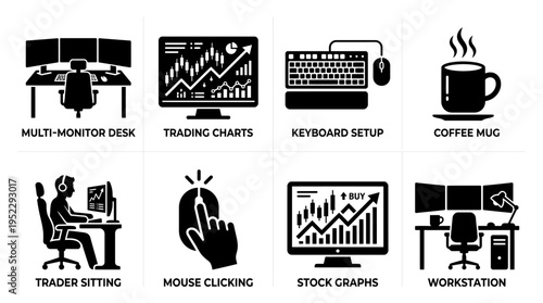 Financial Independence Vector Icon Set – Smart Vectors Featuring Money Flow, Laptop Earnings, Passive Income, Dividend Charts, Rental Houses, Online Business, Phone Alerts, and Freedom Poses